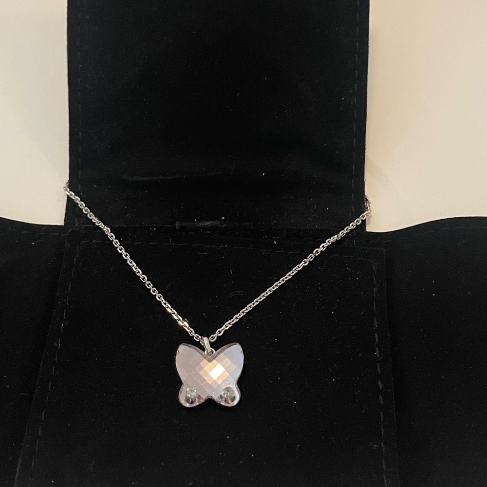 Swarovski Rhodium Amethyst Butterfly Pendant Necklace
